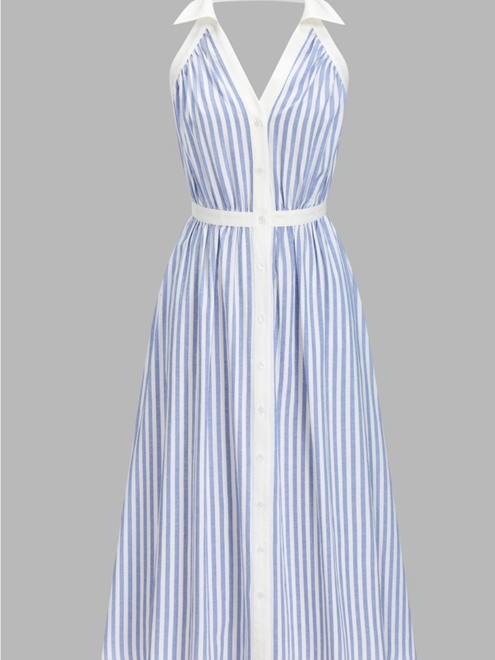 Blue and White Striped Halter Midi Dress - Picture 3 of 4